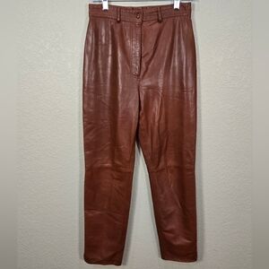 Begedor Italia Vintage 90s Brown Straight Leg Lined Leather Pants Womens Size 6